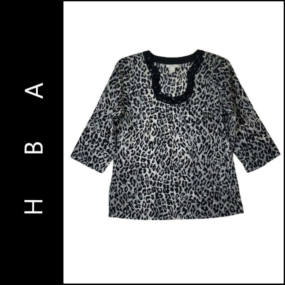 HBA Women's Animal Print Blouse 3/4 Sleeve Size Small